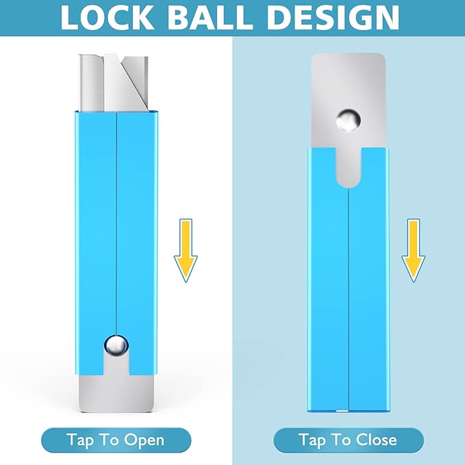 DIYSELF Box Cutters, 24 Pack Box Cutter Retractable, Box Cutter Knife with Single Edge Razor Blade, Utility Knife All Metal Shell, Boxes Opener for Packages, Paper, Work Knives for Men (Blue)