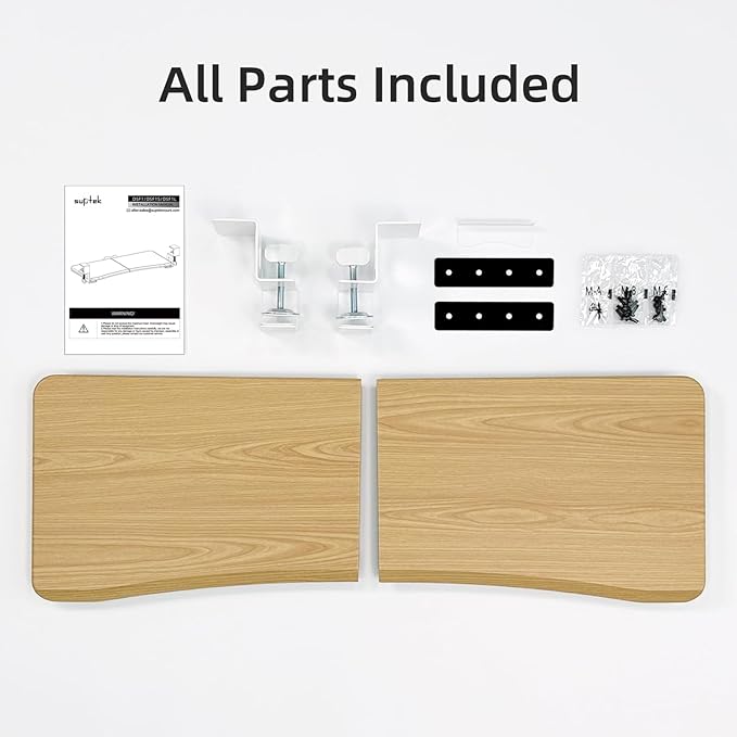 suptek Large Keyboard Tray Under Desk Pull Out with C Clamp Mount, Keyboard & Mouse Tray, 34 (38 Including Clamps) x 11.8 inch Slide-Out Platform Computer Drawer for Typing, Light Wood, DSF1LQM