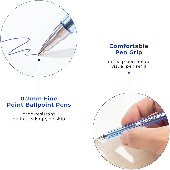 M&G Ballpoint Pens, Blue Ink Ballpoint Pens Fine Point 0.7mm, Ball Point Pens Bulk Smooth Writing with Anti-Slip Grip & Plug-In Cover for Journaling Office Supplies School Women Men (40 Pack)
