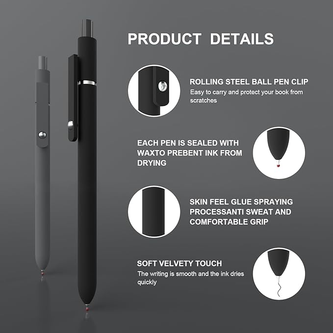 Gel Pens,0.5mm Fine Point Pens Smooth Writing japanese gel pens, High-End Series Black Ink cute gel pens for Journaling Note Taking, Office School Supplies (10 Pcs Black Gray-Black Ink)