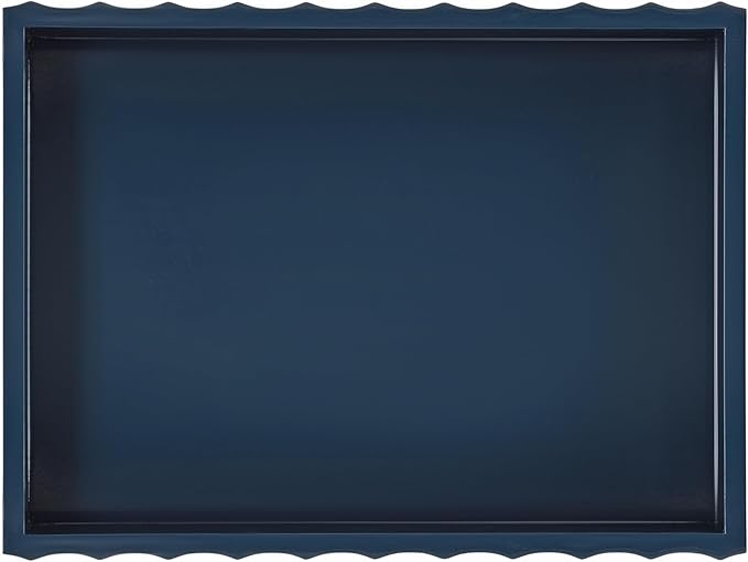 Kate and Laurel Lissi Decorative Rectangle Tray with Wavy Design, 16 x 12, Navy Blue, Modern Scalloped Serving Tray for Coffee Table Ottoman, Dining Table, or Entryway Catch-All Tray