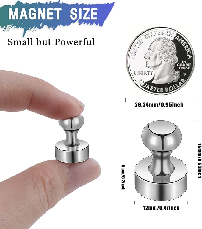 22Packs Neodymium Fridge Magnets, Strong Magnets for Whiteboard, Push Pin Magnet, Small Strong Neodymium Refrigerator Magnet for Office, Kitchen, Adults, Home