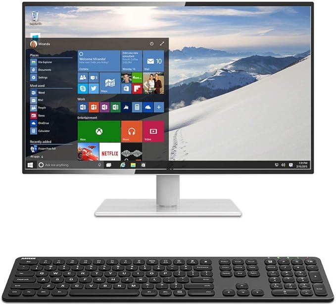 Arteck 2.4G Wireless Keyboard Stainless Steel Ultra Slim Full Size Keyboard with Numeric Keypad for Computer/Desktop/PC/Laptop/Surface/Smart TV and Windows 10/8/ 7 Built in Rechargeable Battery