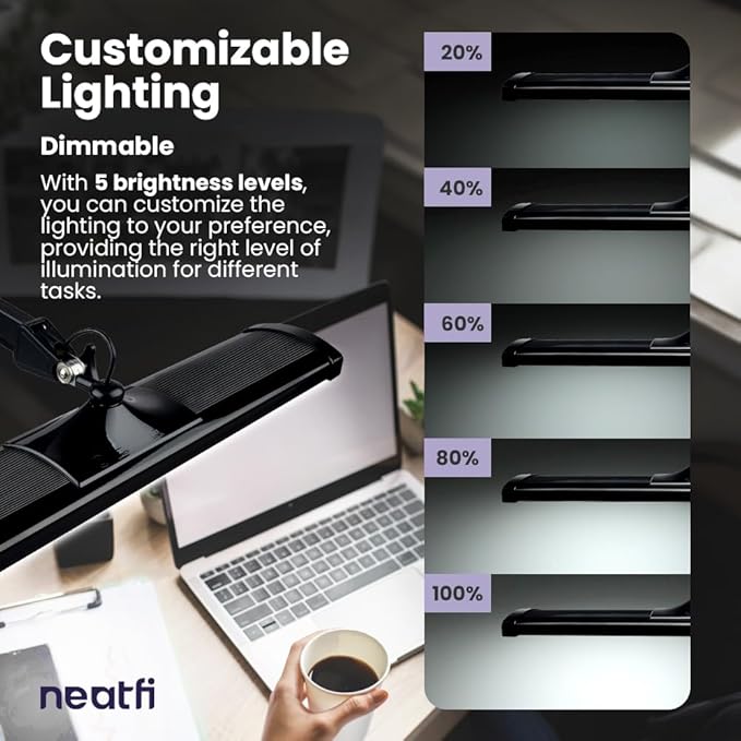 Neatfi Ultra 3,500 Lumen LED Desk Lamp, Color Correlated Temperature, 3 Light Modes, Dimmable, 45W, 26 Inch Wide Metal Shade, 540 SMD LEDs (CCT with Base, Black)