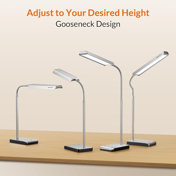 LED Desk Lamp, 12W Reading Desk Lamp for Office Home with 60 Lighting Modes, Touch Control & Timer Function, 750LM Bright Eye-Caring Gooseneck Desk Light Table Lamp for Study, Work, Silver