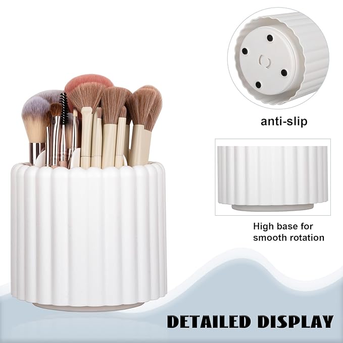 Anyoifax 360 Rotating Makeup Brush Holder 7 Slots Make Up Brush Organizer Removable Spinning Cosmetic Brushes Storage Pen Holder for Vanity, Dresser, Desk, White