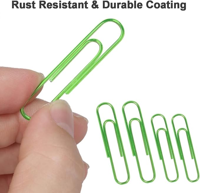 Vinaco Green Paper Clips, 400PCS Medium and Jumbo（1.3 inch & 2 inch） Paper Clips, Durable and Rustproof, Coated Large Paperclips Great for Office School Document Organizing (Green)