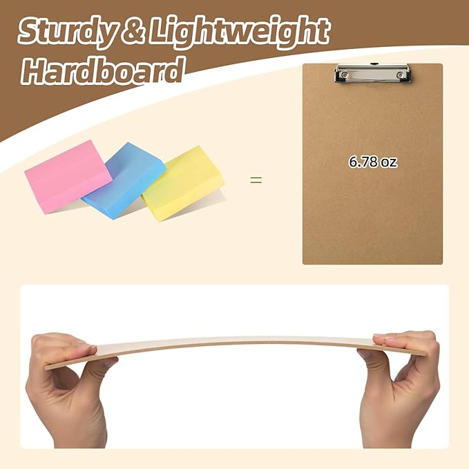 HappyHapi 28 Pack Clipboard 8.5 x 11 Letter Size Clip Boards Bulk, A4 Wooden Hardboard Office Clipboards Pack for Classroom, Work-Meetings, Brown