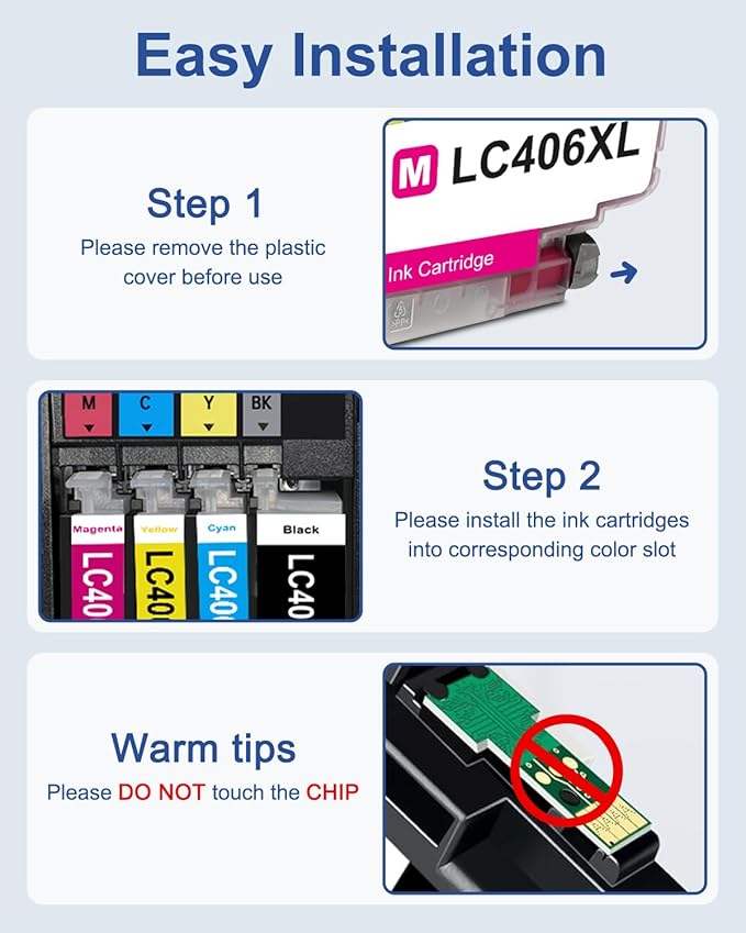 5-Pack LC406XL High Yield Ink Cartridges Compatible for Brother MFC-J4335DW MFC-J5855DW MFC-J6555DW MFC-J4535DW MFC-J6955DW MFC-J4345DW MFC-J5955DW Printer, Black Cyan Magenta Yellow