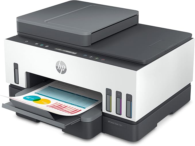 HP Smart Tank 7301 Wireless All-in-One Refillable Ink Tank Printer, Scanner, Copier with 2 years of ink included, Best for home office(28B70A)