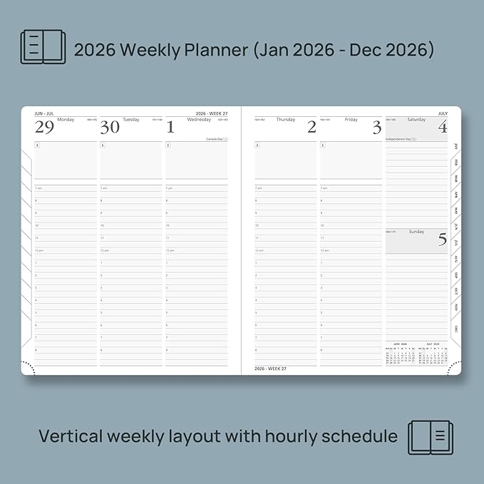POPRUN 2026 Planner (Large - 8.5'' x 10.5'') - 2026 Weekly Calendar (Jan. 2026 - Dec. 2026) with Hourly Time Slots, Weekly/Monthly Appointment Book for Time Management - Leather Soft Cover - Pacific Green