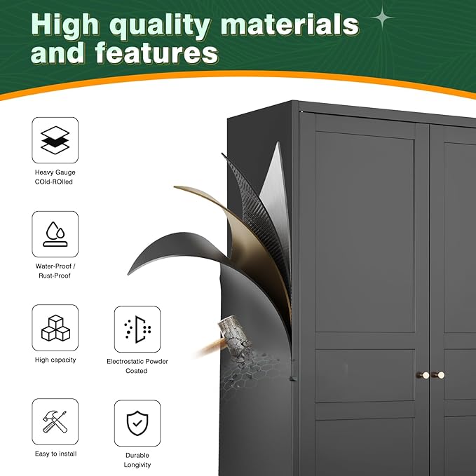 Letaya Wardrobe Closet,72" H Clothing Metal Storage Cabinet with Storage Drawer Adjustable Shelves and Hanging Rod,Bedroom Armoire Cabinet Clothes Organizer (Black)