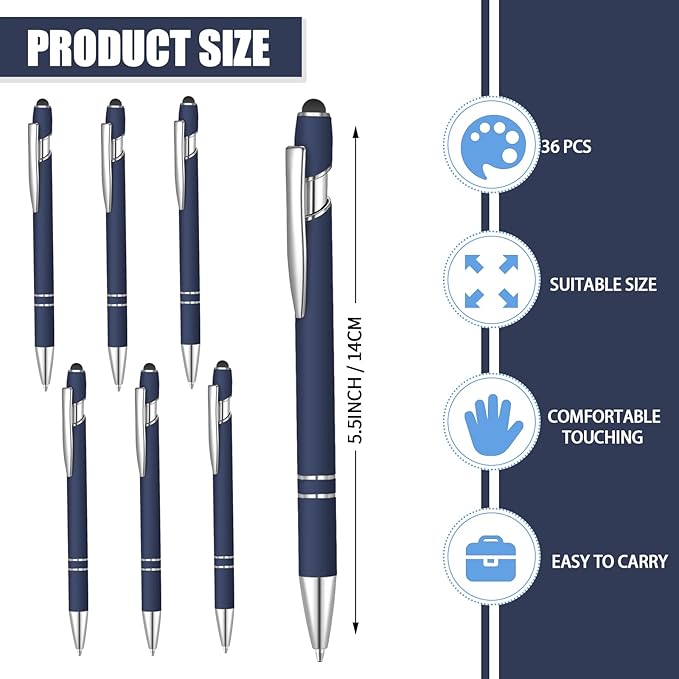 36 Pcs Blue Ink Ballpoint Pen with Stylus 2 in 1 Ballpoint Pen for Touch Screens School Office Coworkers (Blue)