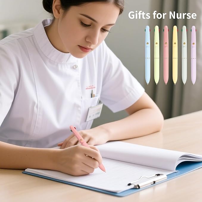 Ddaowanx Multicolor Pens, 4-in-1 Colored Ballpoint Pen 0.5mm Fine Point Smooth Writing,Nurse Accessories for Work,Gifts for Teen Girls,6-Count(Macaroon)