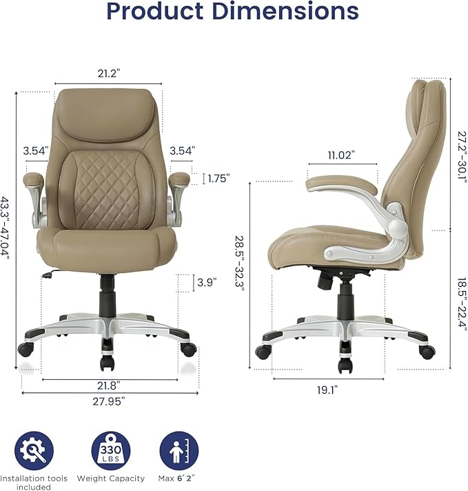 Nouhaus Ergonomic Office Chair Premium Microfiber Leather Adjustable Lumbar Support & Armrests, High Back Comfy Desk Gaming Chairs Executive Computer Swivel Chair Tilt Function(Posture,Taupe)
