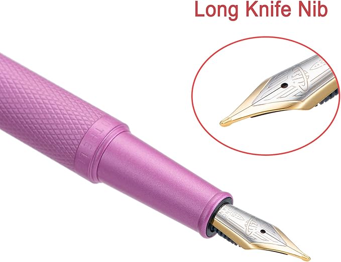 Hongdian 1851 Pink Forest Fountain Pen Blade Nib Classic Design Calligraphy Pen with Converter and Metal Pen Case Set