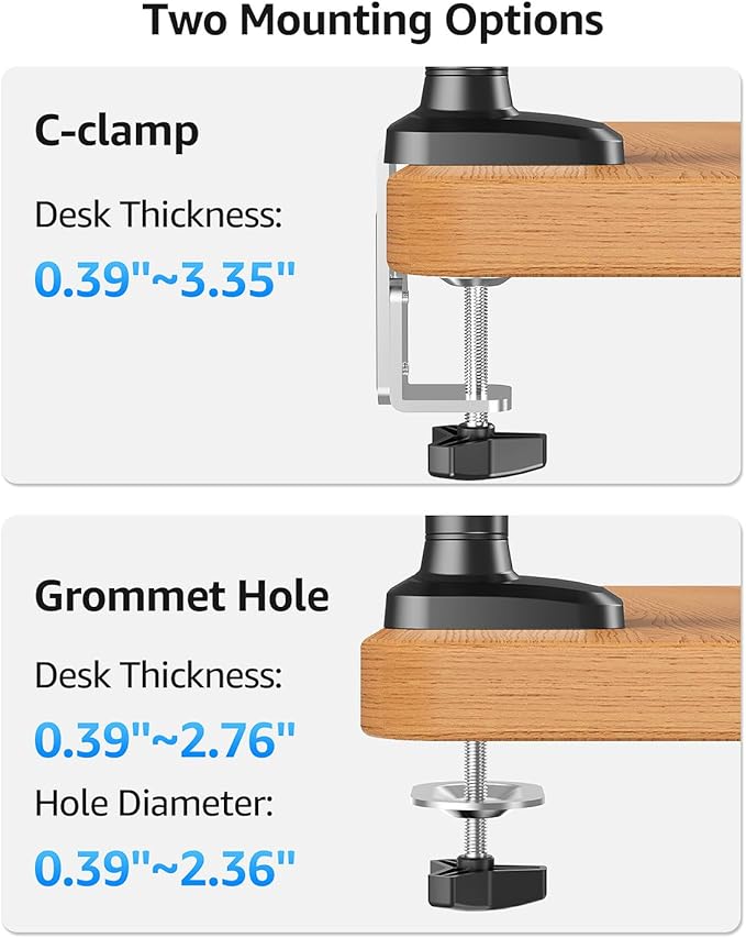 MOUNTUP Dual Monitor Mount Holds 4.4-26.5lbs, Heavy Duty Monitors Arm for 39 37 34 32 27inch, Gas Spring Monitor Stand for 2 Monitor, Height Adjustable Monitors Desk Mount with C-Clamp＆Grommet Base