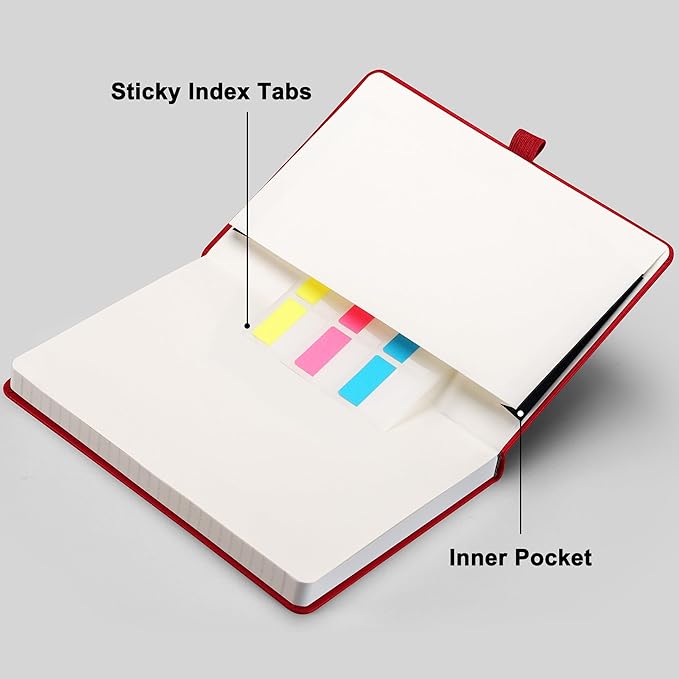 RETTACY Graph Grid Paper Notebook, 192 Pages, A5 Medium Size (5.7'' x 8.3''), 5 Squares per Inch, Leather Hardcover, 100 GSM Thick Paper, for School, Students, Math, Engineering (Red)