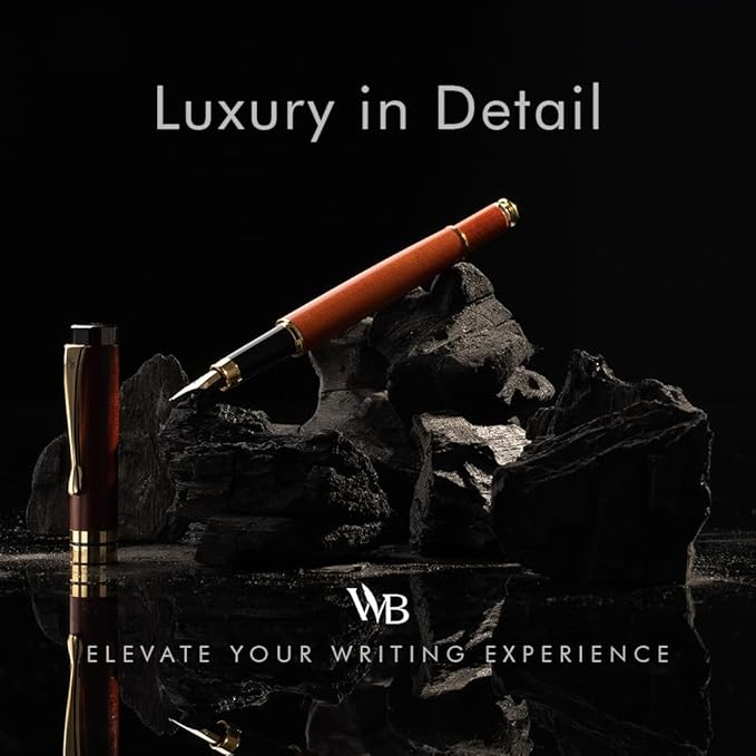 Wordsworth & Black Fountain Pen Set, Luxury Bamboo Wood - Extra Fine Nib, Gift Case; Includes 6 Ink Cartridges, Ink Refill Converter -Journaling, Calligraphy; Drawing, Smooth Writing [Cherry Wood]