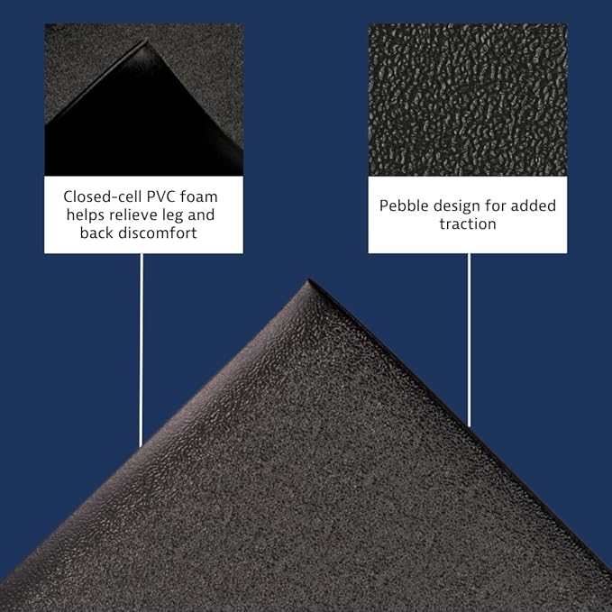 Notrax 411 Sof-Tred™ 4' x 60' x 3/8" Anti Fatigue Mat, Enhanced Slip Resistance with Beveled Edges and Pebbled Surface, Ideal for Industrial and Commercial Workplaces, Black, 411R0348BL