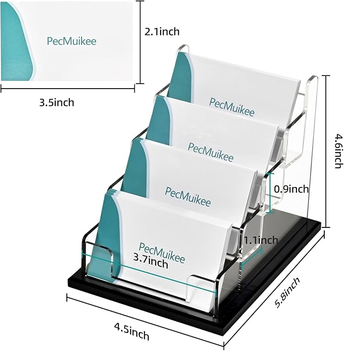 PecMuikee Business Card Holder for Desk，Acrylic Business Card Display Stand,Multiple Business Card Holders for Office, Exhibition, Home, Restaurant (4 Slot)