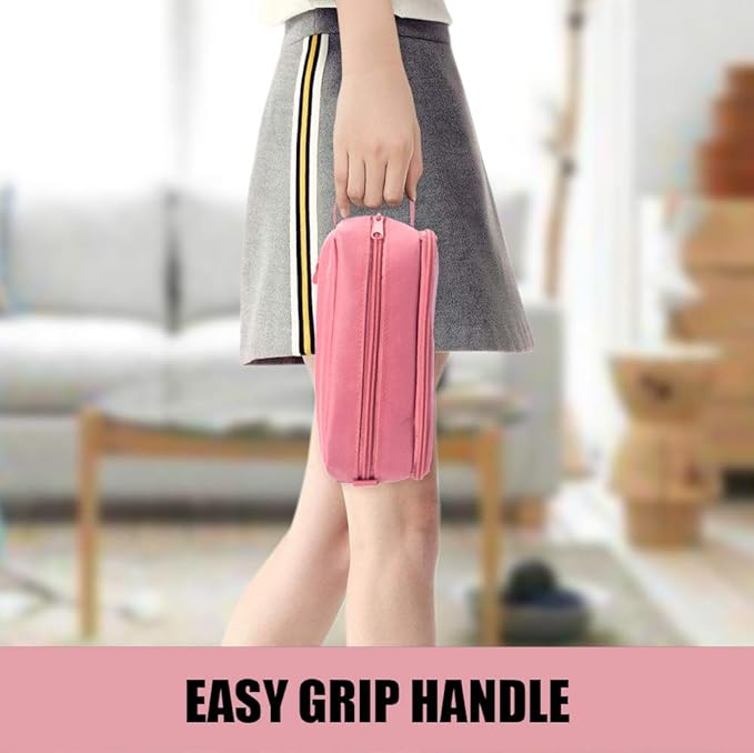 Sooez High Capacity Pencil Case, Big Pencil Bag Pouch Box Organizer Pen Case, Portable Journaling Supplies with Easy Grip Handle & Loop, Asthetic Supply for Girls Adults, Pink