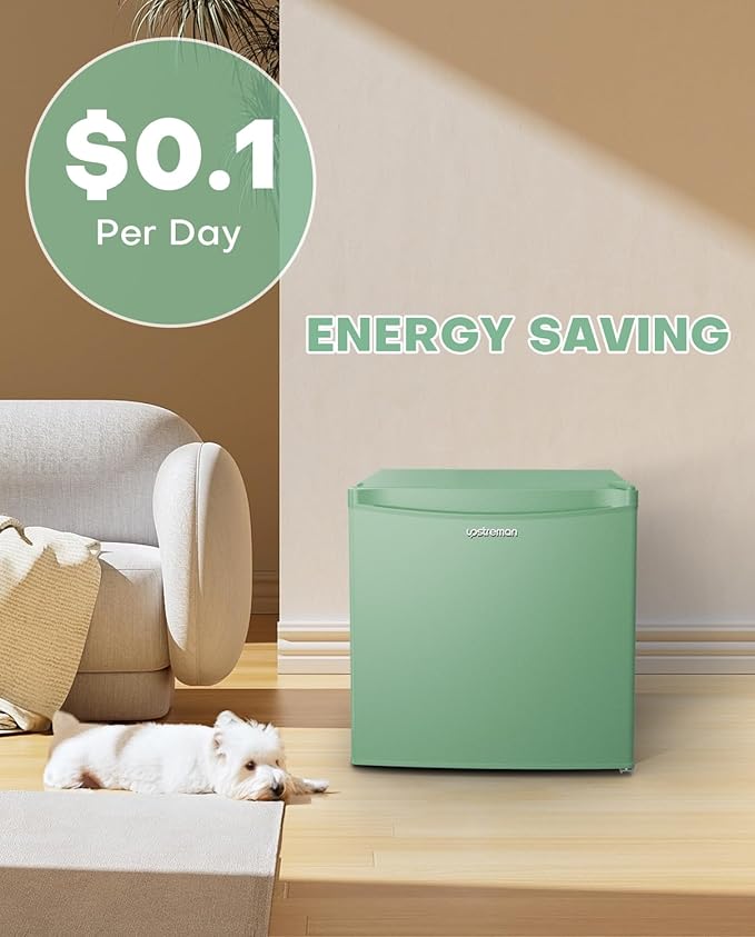 Upstreman 1.7 Cu.ft Mini Fridge with Freezer, Dorm Essentials, Adjustable Thermostat, Energy Saving, Low Noise, Single Door Compact Refrigerator for Dorm, Office, Bedroom, Mint Green-FR17