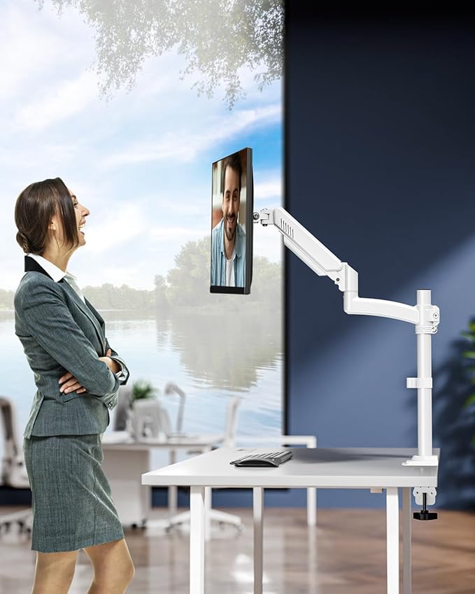 Single Monitor Mount Holds Max 22lbs, 13-32 inch Monitor Desk Mount, Height Adjustable Tall Monitors Arm, Monitors Stand with Tilt Swivel Rotation, VESA 75 100mm, White, Freelift