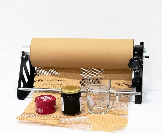 Honeycomb Packing Paper Roll Dispenser for Packaging, Improve Packing Efficiency, Kraft Wrapping Paper Holder Manual Cutter Machine for Small Business, Dispenser Machine Only, Core Size 2inch