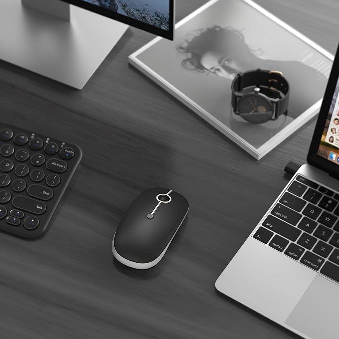 Type C Wireless Mouse，Vssoplor USB C MacBook Wireless Mouse Dual Mode 2.4G Cordless Mice with Nano USB and Type C Receiver Compatible with PC, Laptop, MacBook and All Type C Devices-Black and Silver