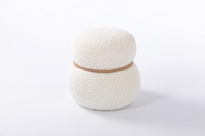 MEETAKING Small Round Foot Stool, Teddy Fabric Footrest Ottoman Stool with Non-Skid Legs, Modern Footstools Step for Couch, Desk, Office, Living Room (Beige)