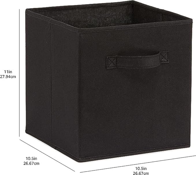 Amazon Basics Collapsible Fabric Storage Cubes Organizer with Handles, Sturdy, Black, 10.5-x-10.5-x-11-inch, Pack of 6