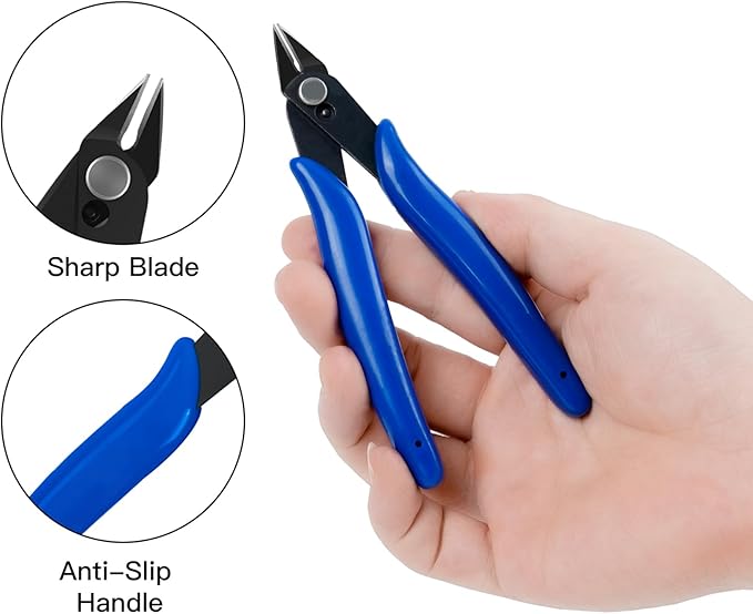 HongWay 5pcs Micro Flush Cutters With Internal Spring, 5 Inches Blue - Side and Diagonal Cutters for Electronics, Heating Wire, Model Sprue, Soft Copper Wire Snips