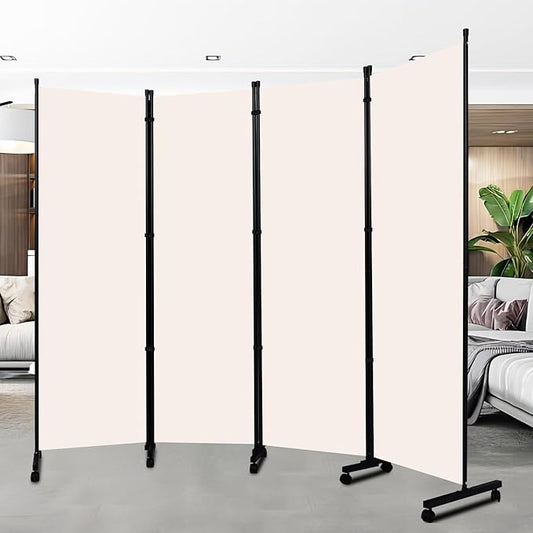 Room Divider Portable 88'' Partition Room Dividers and Folding Privacy Screens 4 Panel Wall Divider for Room Separation，Freestanding Fabric Room Divider Panel with Wheels for Home Office Hospital