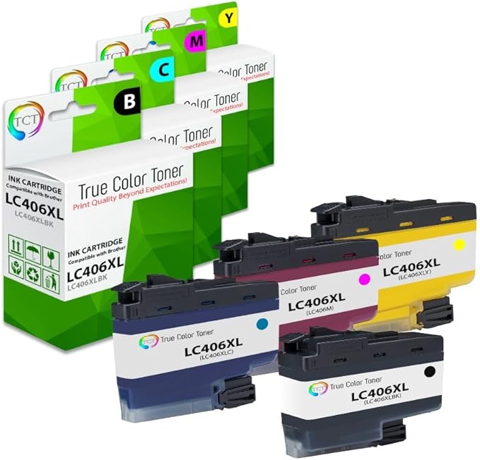 TCT LC406XL Ink Cartridge 4 Pack - Compatible Replacement for Brother LC406XL High Yield, Works with Brother MFC-J4335 J4345 J4535 J5855 J5955 Printers (Black, Cyan, Magenta, Yellow)