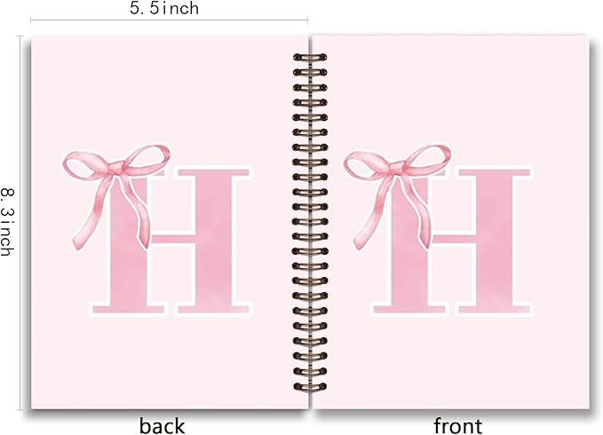 Coquette Trendy Preppy Pink Bow Spiral Notebook,Initial H Journal Personalized Teen Girl Gifts,Monogrammed Gifts for Women Teen Girl,College Ruled Hardcover Spiral Notebook 5.5 x 8.3