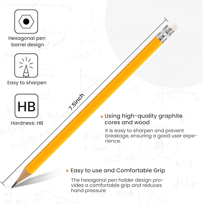 Pencils Pre-Sharpened #2 Pencil with Erasers, Yellow,7.5in 300 Pack