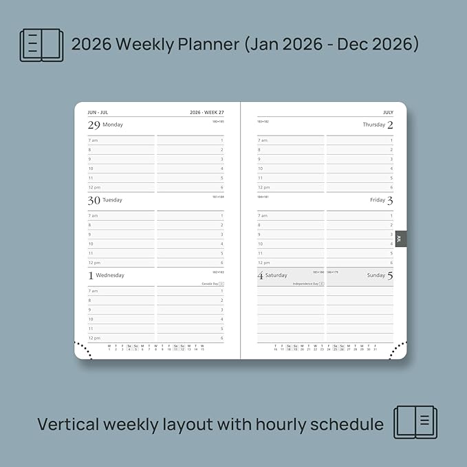 POPRUN 2026 Planner (Pocket Size 4''x 6.25'' Hardcover) - Small Calendar for Purse with Hourly Schedule & Vertical Weekly Layout, Monthly Calendars, 100 GSM - Light Yellow
