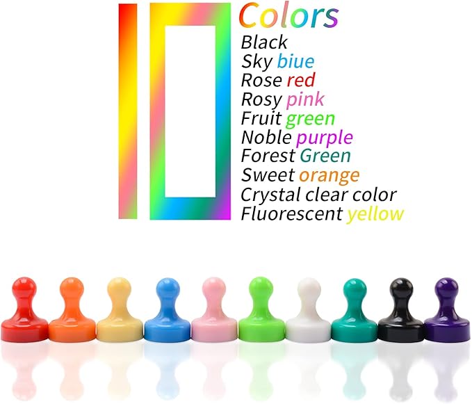 MIN CI Large Push Pin Strong Magnets for Whiteboard, 10 Colorful Decorative Neodymium Fridge Magnet, Small Cute Refrigerator Magnets, for Office Classroom Home Map Kitchen School Dry Erase Board