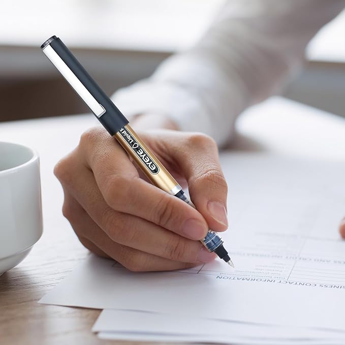 EYEYE Black Rollerball Pens 12 Pack 0.7mm Medium Point, Quick Dry Liquid Ink, Smooth Writing for Journaling, Note Taking, Office & School Supplies