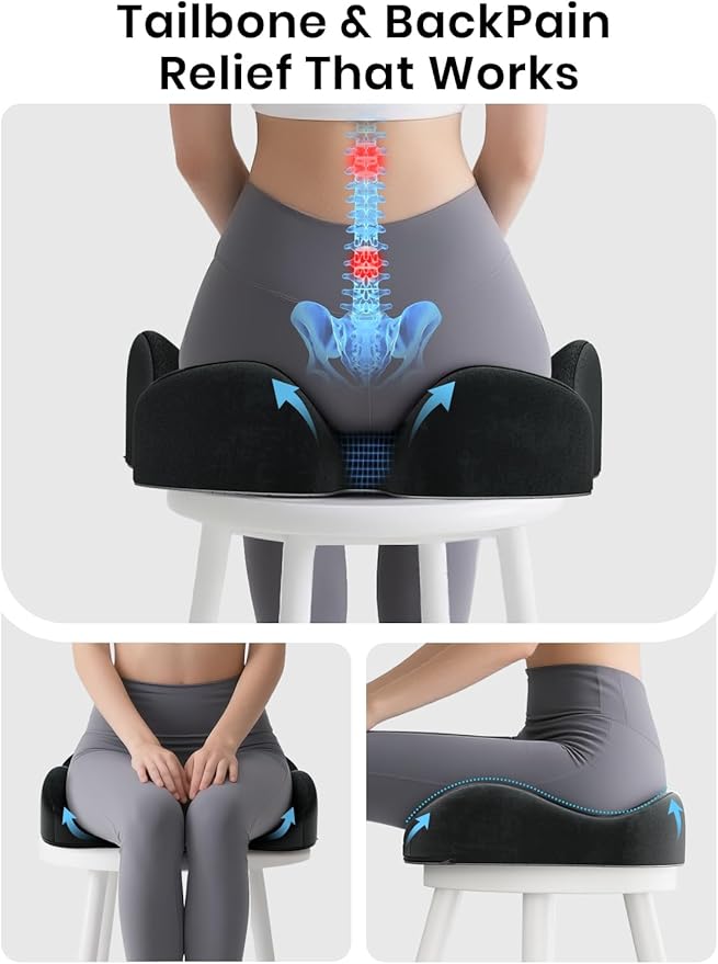 Benazcap Seat Cushion - Memory Foam Office Chair Cushion Seat Pad - Sciatica & Lower Back Pain Relief - Car Seat Cushions for Driving Seat Cushions