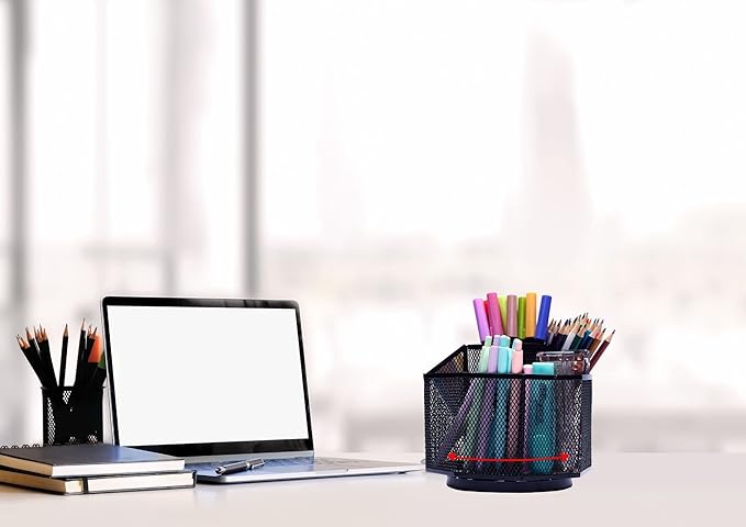 Exerz Desk Organiser/Mesh Desk Tidy Candy/Pen Holder/Multifunctional Organiser 360 Rotating