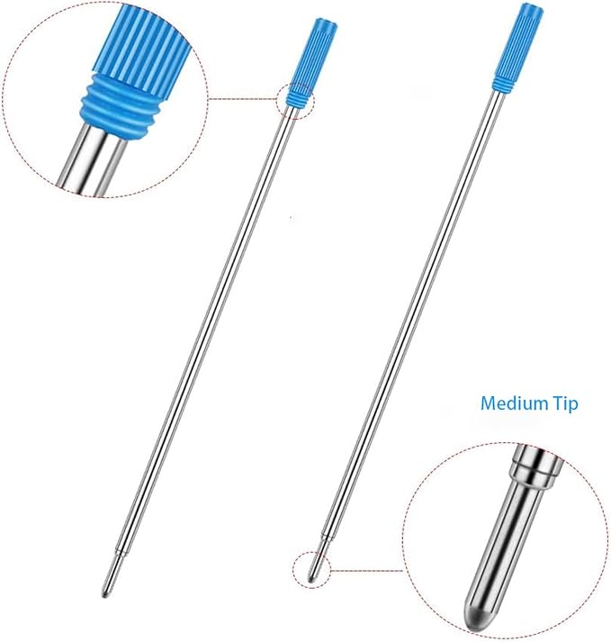 MengRan 4.5'' Ballpoint Ink Pen Refills for Twist Pens,1mm Medium Tip, Compatible with Cross Pen Refills (8511)(10 Pcs Blue Ink)
