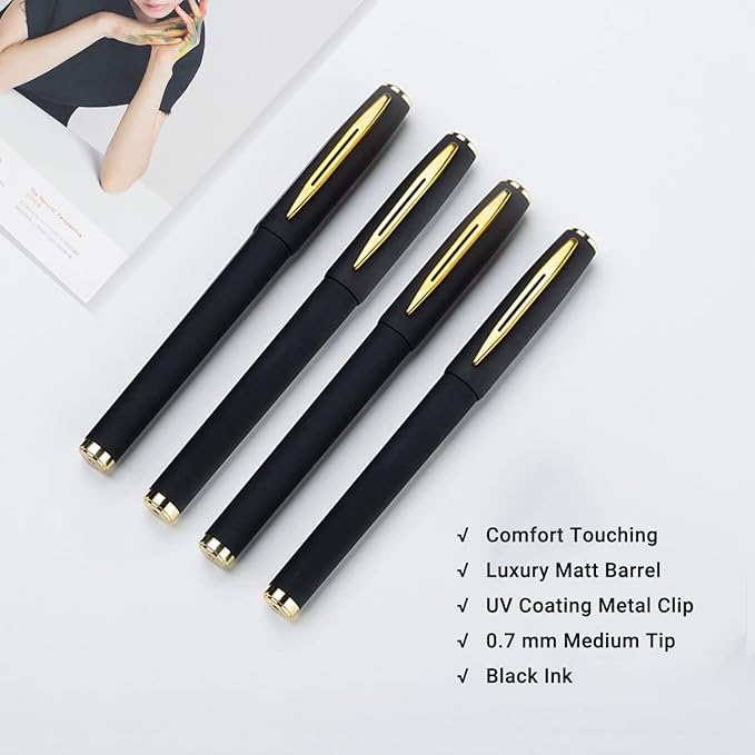 Pens, P-223A, Gel Pens Fine Point [0.7 mm] Black Ink, Roller Ballpoint Pens Matt Design, Stationery Pens for School Office Supplies