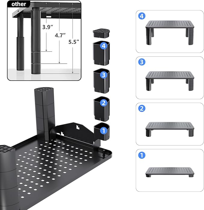Pholiten 2 Pack Monitor Stand Riser, 3 Height Adjustable Monitor Stand， Flat Screen TV Monitor Stand Riser, Sturdy Metal Laptop Computer Monitor Stand Shelf for Printer, iMac,Premium Metal Monitor Risers for 2 Monitors