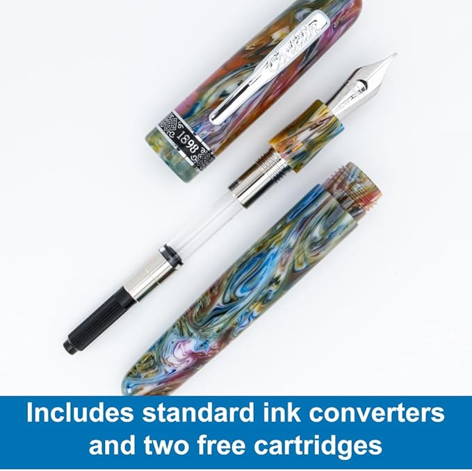 Conklin 1898 Fountain Pen, Misto Green - Medium Nib | Handcrafted Resin Pen with Unique Design | JoWo Stainless Steel Nib Made in Germany | Ideal Gift for Professionals