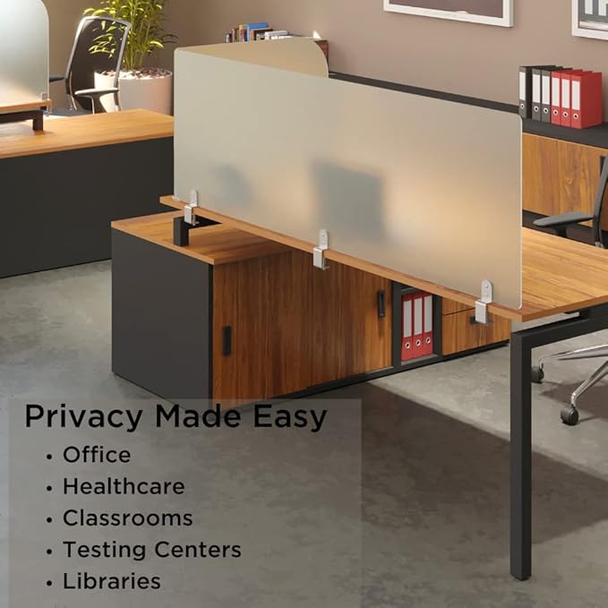 Desk Divider for Students and Desk Privacy Panel. Office Partitions and Ideal Cubicle Light Shield. Frosted Acrylic Clamp-on Desk Partition - 29” W x 18”H Divider
