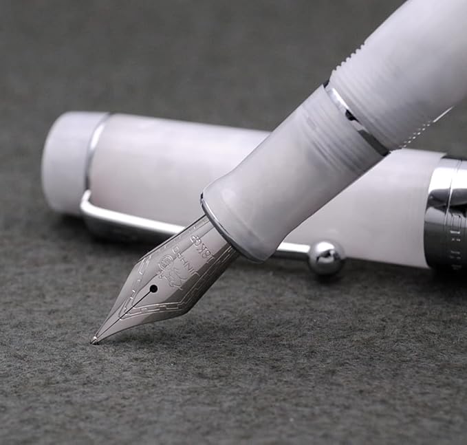 JINHAO 100 Fountain Pen with Ink Converter (Medium Nib 0.7mm, Snow White with Silver Clip)