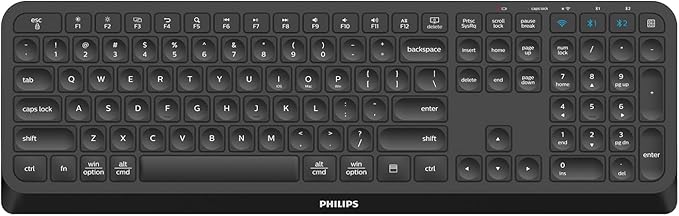PHILIPS Professional Wireless & Bluetooth Keyboard - Standard-Layout Keyboards with 2.4GHz USB-Receiver, 3-Channel,Ergonomic & Quiet Design, Comfortable & Efficient for PC/Laptop/Pad