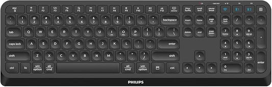 PHILIPS Professional Wireless & Bluetooth Keyboard - Standard-Layout Keyboards with 2.4GHz USB-Receiver, 3-Channel,Ergonomic & Quiet Design, Comfortable & Efficient for PC/Laptop/Pad
